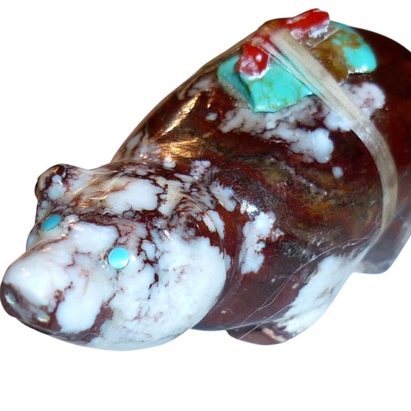 Zuni Bear Fetish Wild Horse Magnesite Turquoise Coral Medicine Bundle Carving